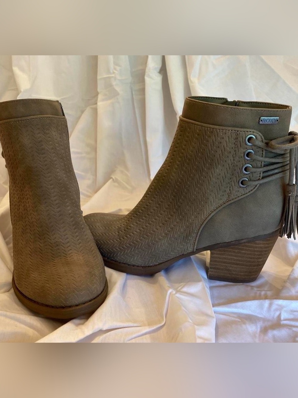 Roxy Taupe Suede Tassel Ankle Booties